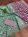 FLORAL HAND BLOCK STYLE PRINT MULMUL COTTON GREEN SAREE