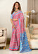 FLORAL HAND BLOCK STYLE PRINT MULMUL COTTON OLIVE PINK SAREE