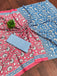 FLORAL HAND BLOCK STYLE PRINT MULMUL COTTON OLIVE PINK SAREE