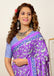 FLORAL HAND BLOCK STYLE PRINT MULMUL COTTON OLIVE PURPLE SAREE