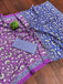 FLORAL HAND BLOCK STYLE PRINT MULMUL COTTON OLIVE PURPLE SAREE