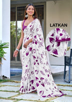 Akruti Floral Hand Block Printed Sarees With Fancy Latkan