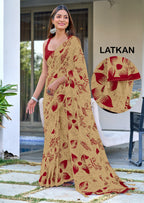 Akruti Floral Hand Block Printed Sarees With Fancy Latkan