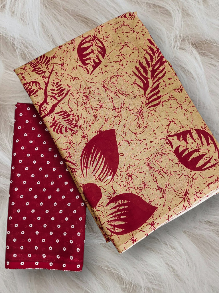 AKRUTI PURE MULMUL COTTON FLORAL STYLE HAND BLOCK PRINTD BEIGE WITH MAROON SAREE