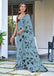 AKRUTI PURE MULMUL COTTON FLORAL STYLE HAND BLOCK PRINTD GREY AND BLACK SAREE