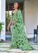 AKRUTI PURE MULMUL COTTON FLORAL STYLE HAND BLOCK PRINTD LIGHT GREEN WITH DARK GREEN SAREE