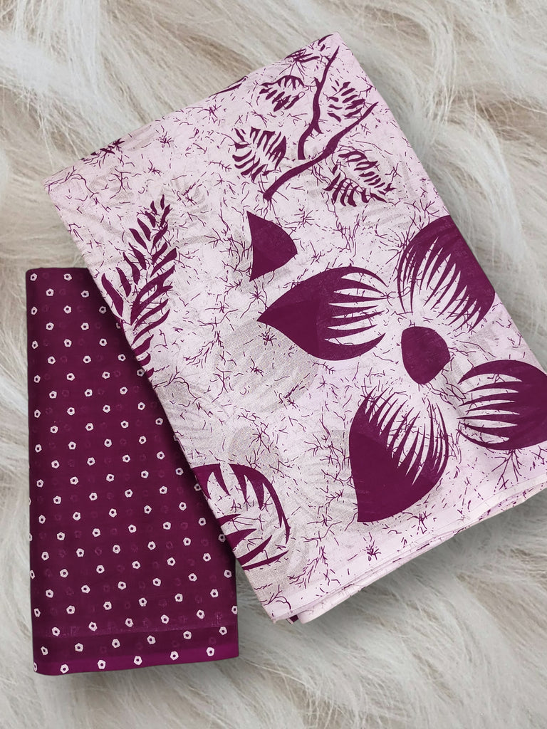 AKRUTI PURE MULMUL COTTON FLORAL STYLE HAND BLOCK PRINTD WHITE AND PURPLE SAREE