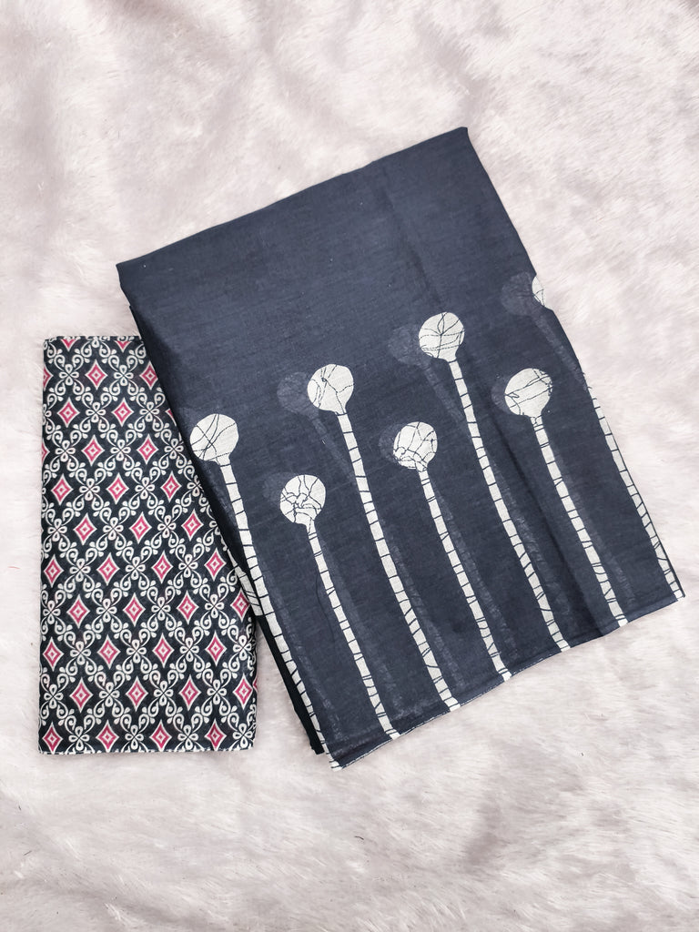 ANAYA PURE COTTON FANCY HAND BLOCK PRINT GREY SAREE