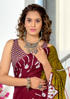 ANAYA PURE COTTON FANCY HAND BLOCK PRINT MAROON SAREE