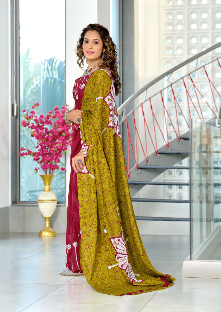 ANAYA PURE COTTON FANCY HAND BLOCK PRINT MAROON SAREE