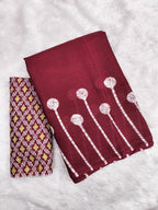 ANAYA PURE COTTON FANCY HAND BLOCK PRINT MAROON SAREE