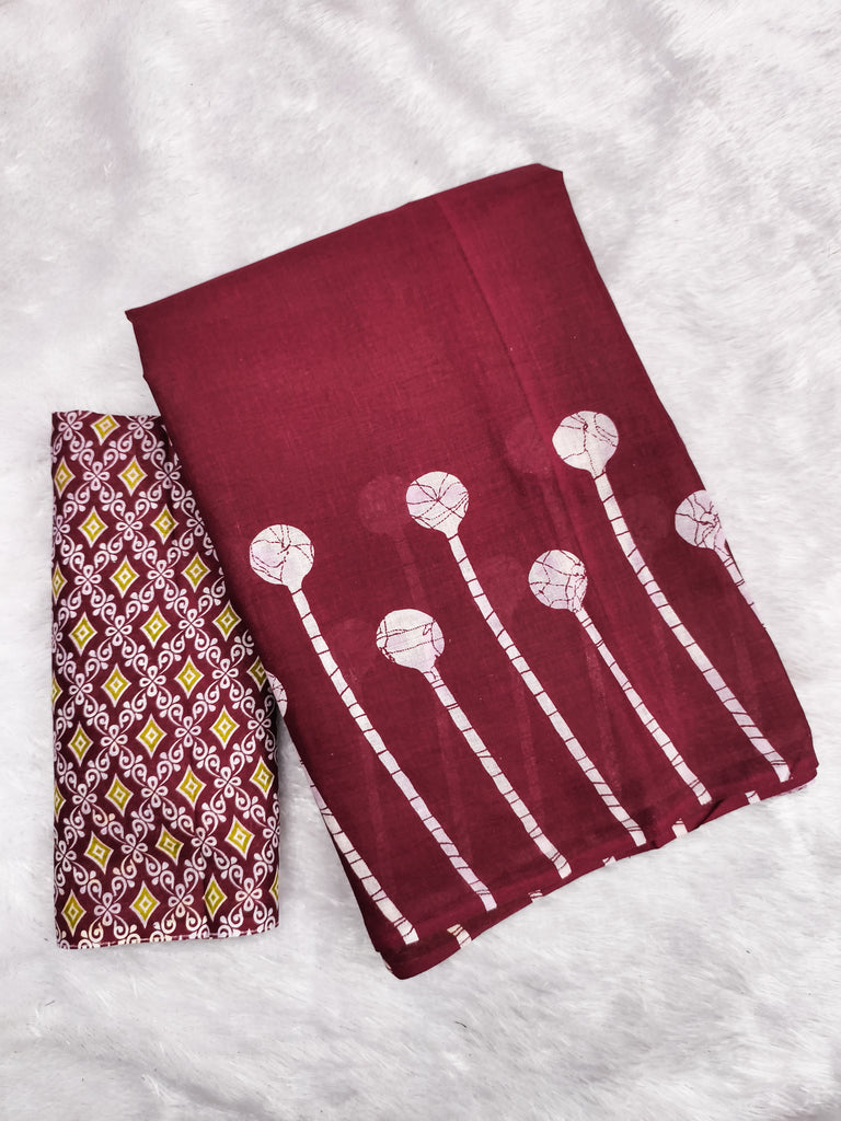 ANAYA PURE COTTON FANCY HAND BLOCK PRINT MAROON SAREE