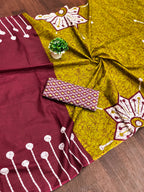 ANAYA PURE COTTON FANCY HAND BLOCK PRINT MAROON SAREE