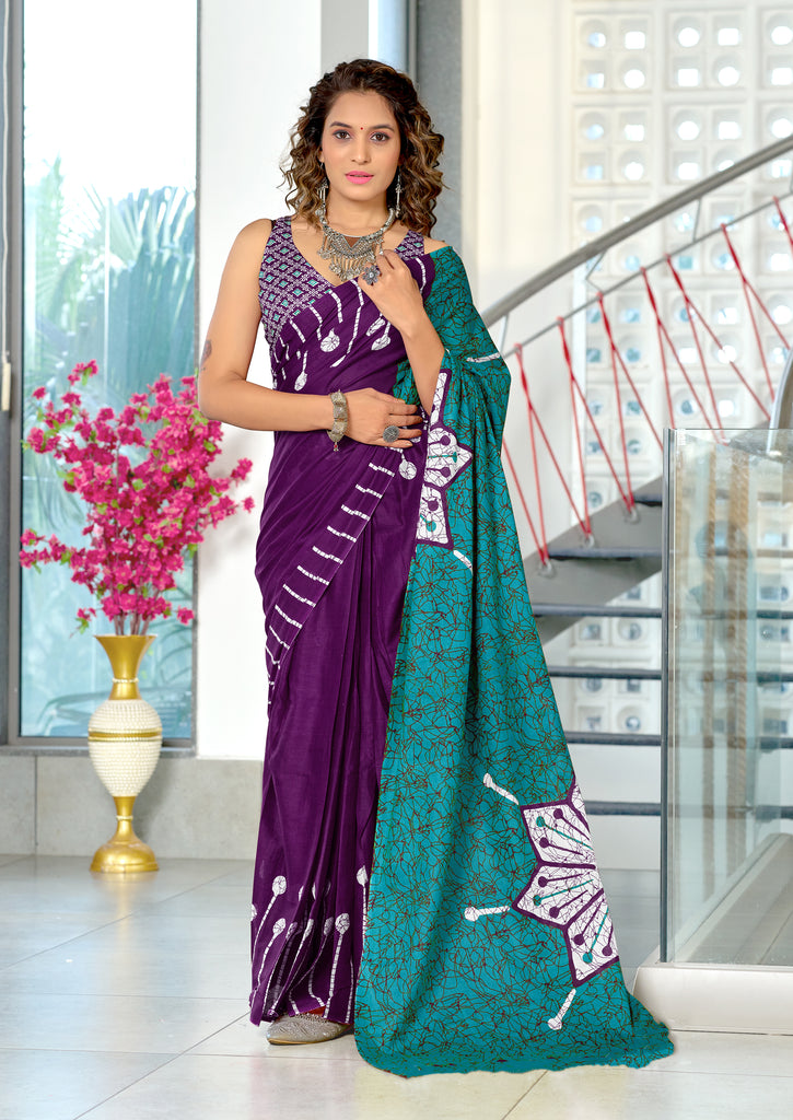 ANAYA PURE COTTON FANCY HAND BLOCK PRINT PURPLE SAREE