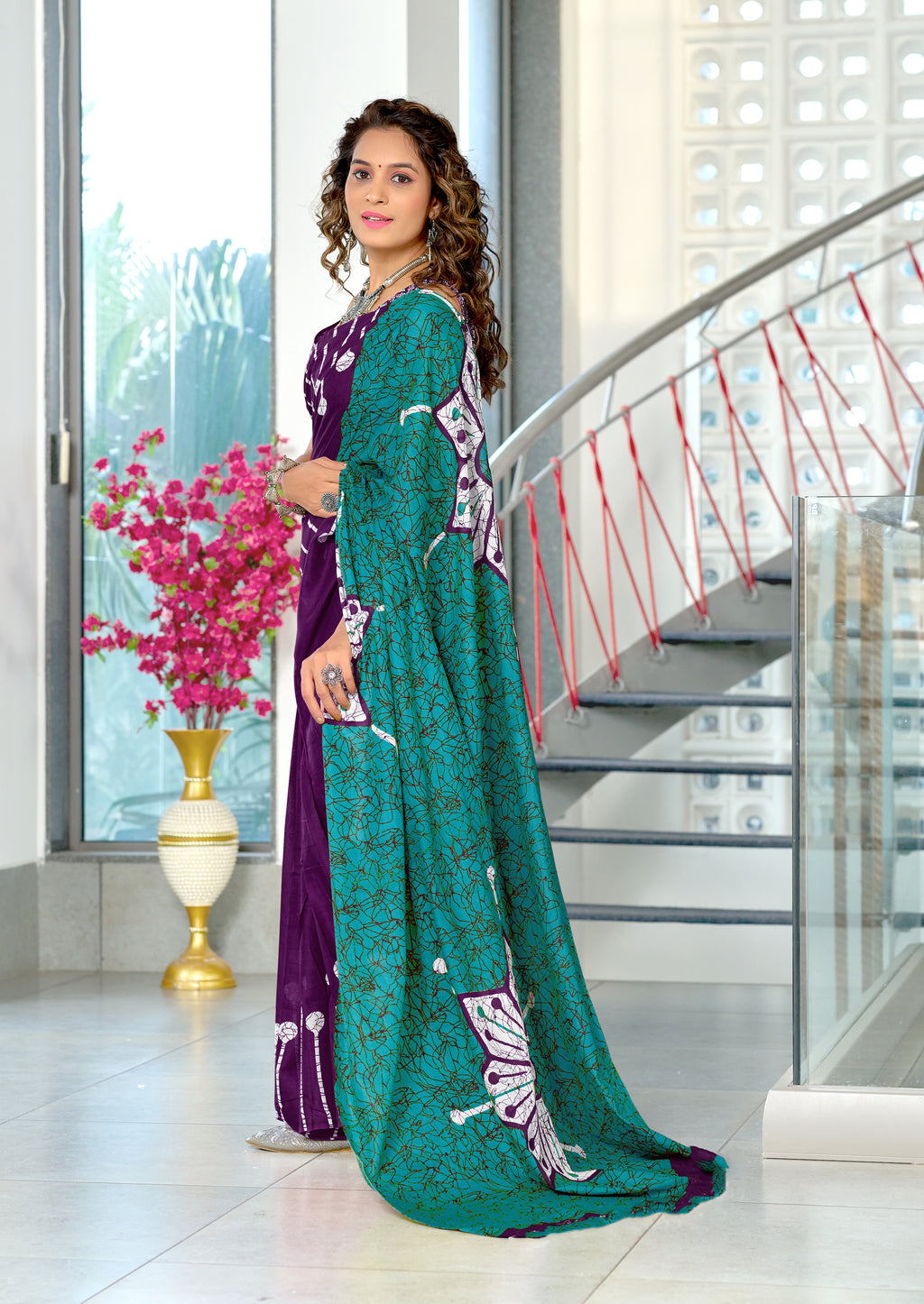 ANAYA PURE COTTON FANCY HAND BLOCK PRINT PURPLE SAREE