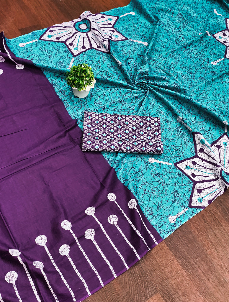 ANAYA PURE COTTON FANCY HAND BLOCK PRINT PURPLE SAREE