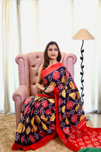 ANGRAKHA PURE MULMUL COTTON IKKAT HAND PRINTED BLACK SAREE