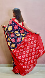 ANGRAKHA PURE MULMUL COTTON IKKAT HAND PRINTED BLACK SAREE