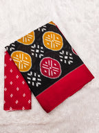 ANGRAKHA PURE MULMUL COTTON IKKAT HAND PRINTED BLACK SAREE