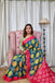 ANGRAKHA PURE MULMUL COTTON IKKAT HAND PRINTED DARK TEAL SAREE