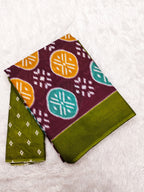 ANGRAKHA PURE MULMUL COTTON IKKAT HAND PRINTED MAROON SAREE