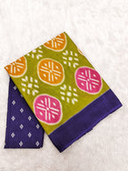 ANGRAKHA PURE MULMUL COTTON IKKAT HAND PRINTED OLIVE GREEN SAREE