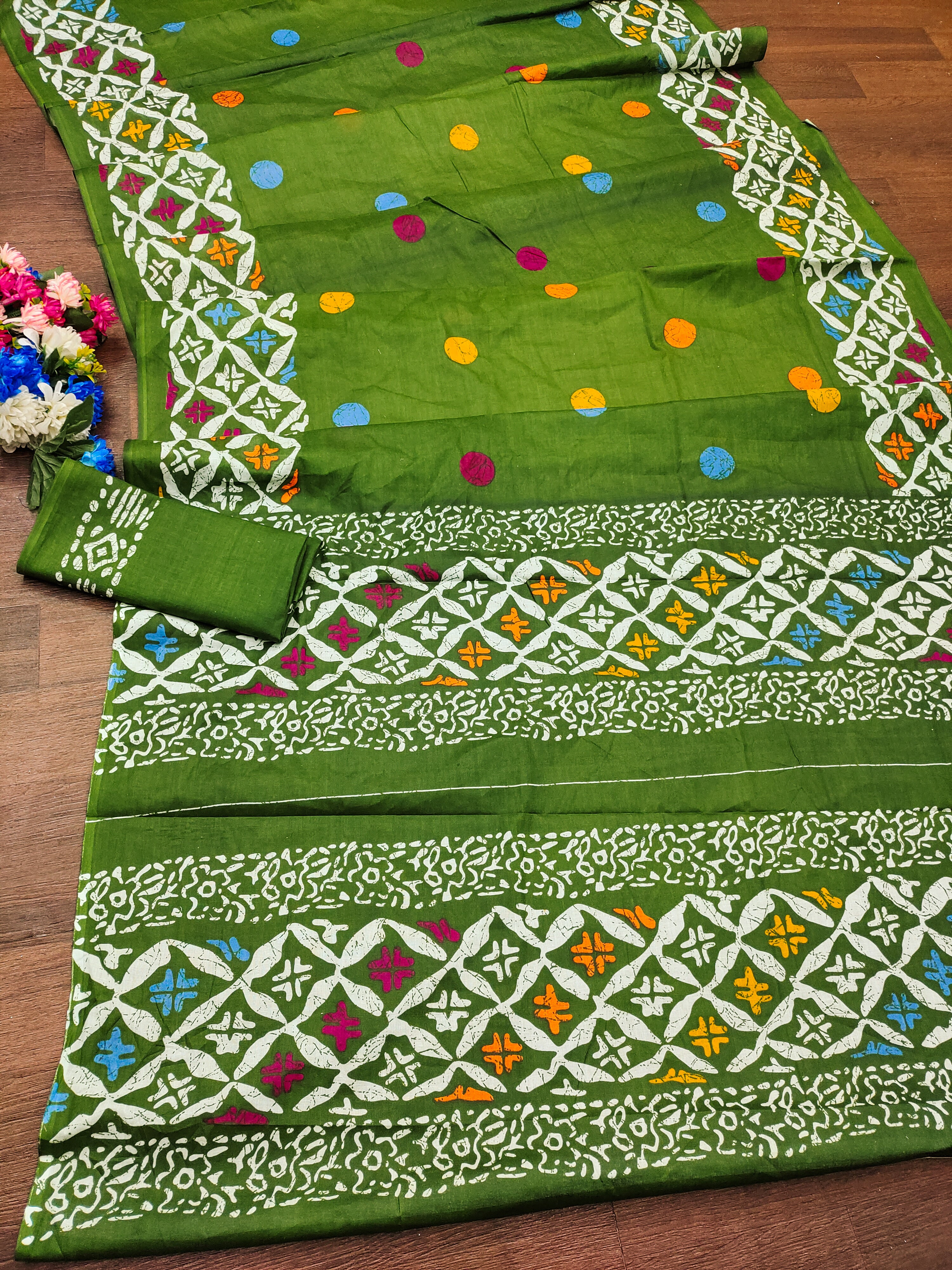 ANTARA SOFT PURE COTTON BLOCK PRINT GREEN SAREE