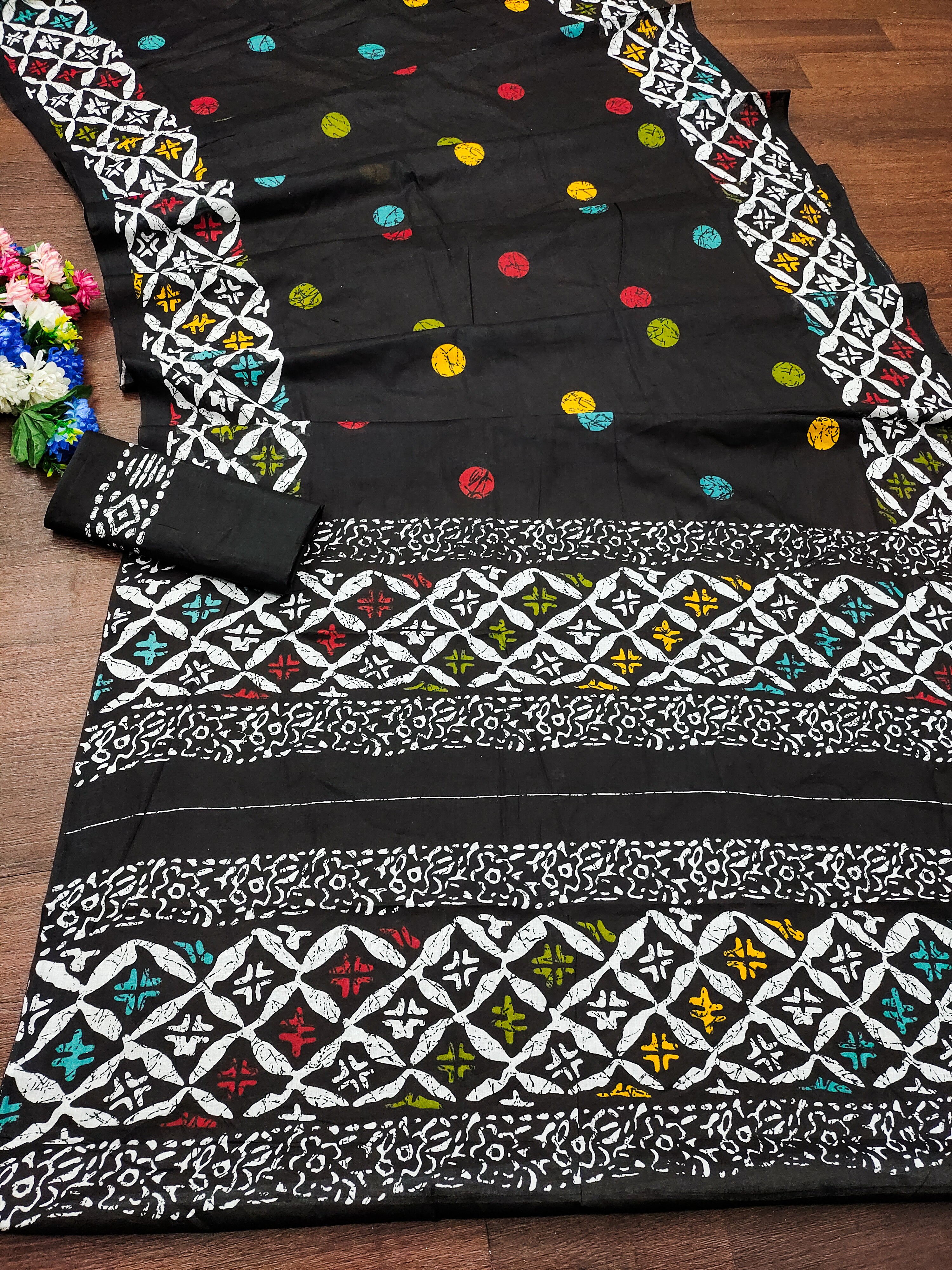 ANTARA SOFT PURE COTTON BLOCK PRINT BLACK SAREE