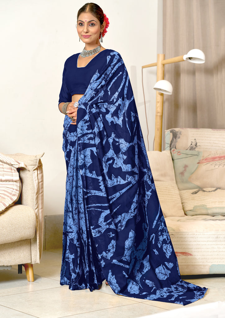 ANUPAMAA PURE MULMUL COTTON HAND BLOCK PRINTD BLUE SAREE