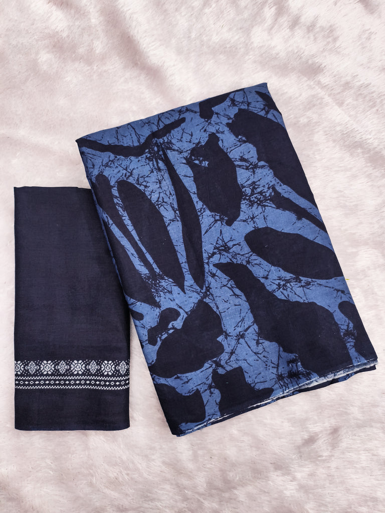 ANUPAMAA PURE MULMUL COTTON HAND BLOCK PRINTD BLUE SAREE