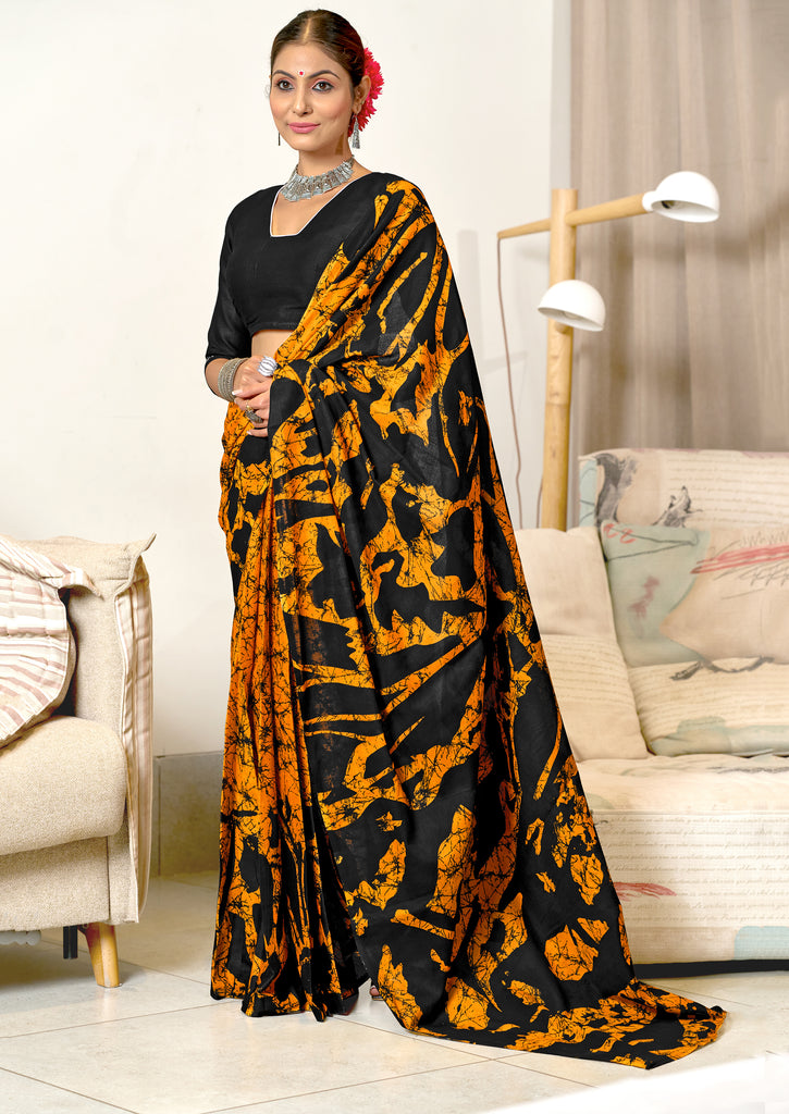 ANUPAMAA PURE MULMUL COTTON HAND BLOCK PRINTD MUSTARD SAREE