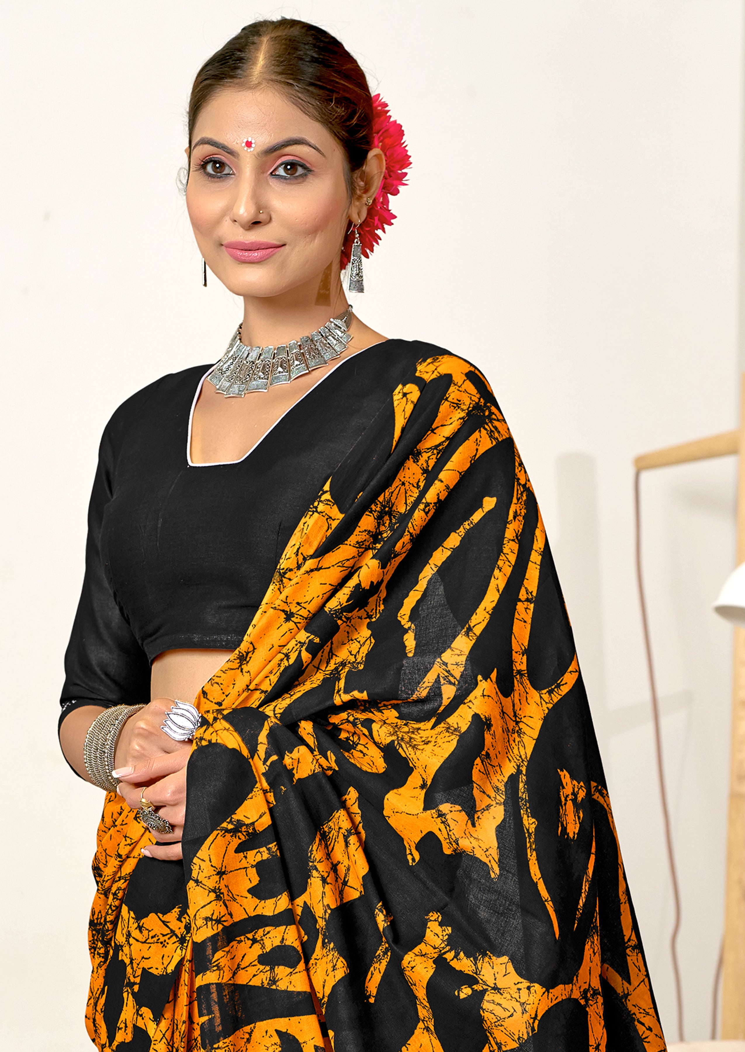 ANUPAMAA PURE MULMUL COTTON HAND BLOCK PRINTD MUSTARD SAREE