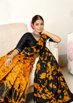 ANUPAMAA PURE MULMUL COTTON HAND BLOCK PRINTD MUSTARD SAREE