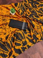 ANUPAMAA PURE MULMUL COTTON HAND BLOCK PRINTD MUSTARD SAREE