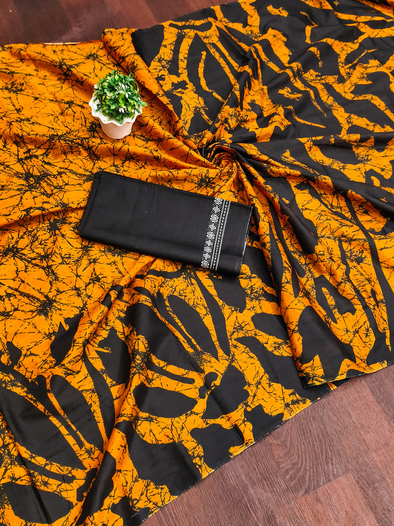 ANUPAMAA PURE MULMUL COTTON HAND BLOCK PRINTD MUSTARD SAREE