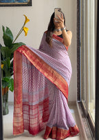 ASSAM SILK NATURAL CELLULOSE NYLON AND VISCOSE ZARI WEAVING GREY SAREE