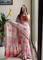 ASSAM SILK NATURAL CELLULOSE NYLON AND VISCOSE ZARI WEAVING PINK SAREE