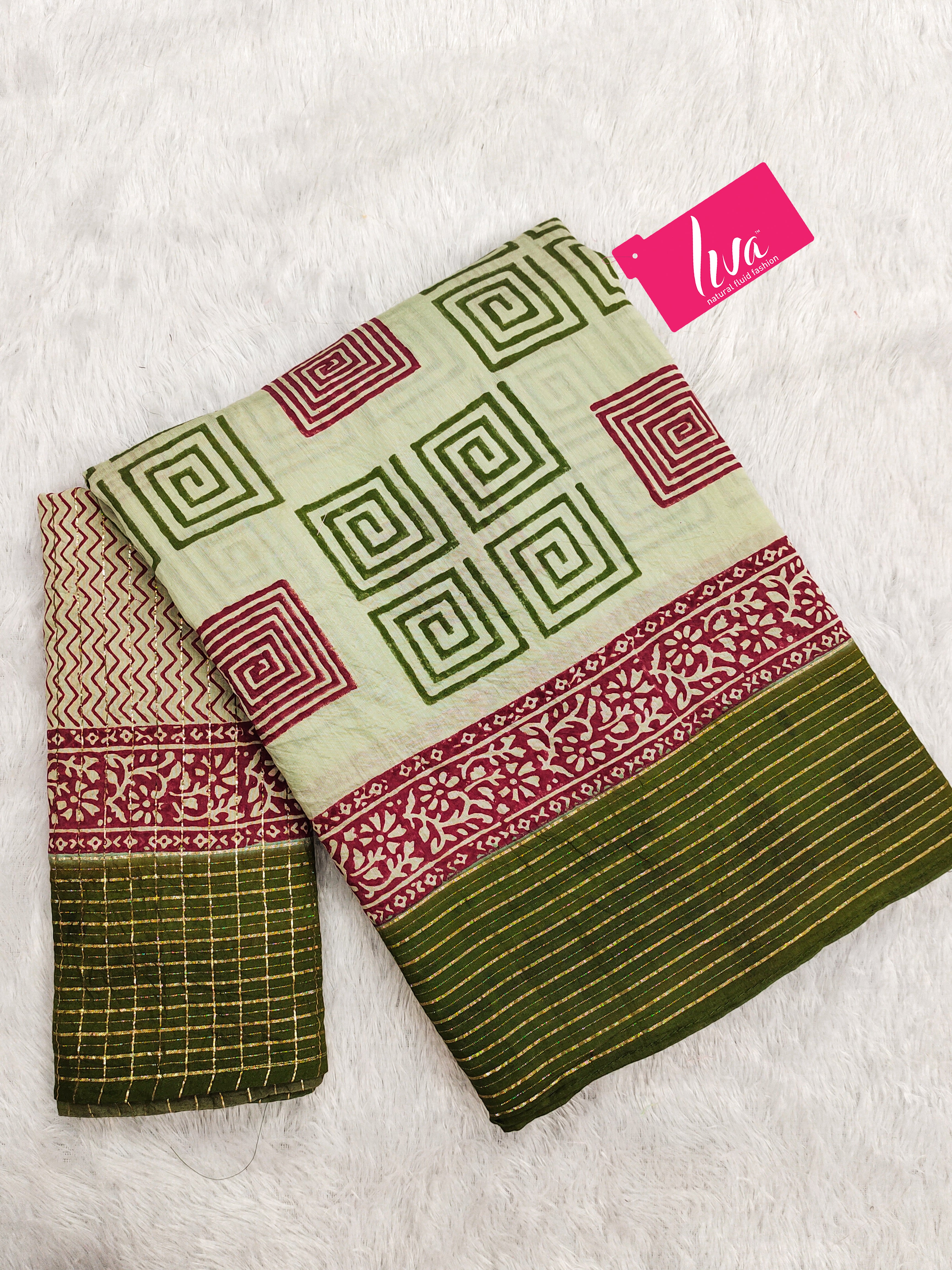 ASSAM SILK NATURAL CELLULOSE NYLON AND VISCOSE ZARI WEAVING OLIVE GREEN SAREE