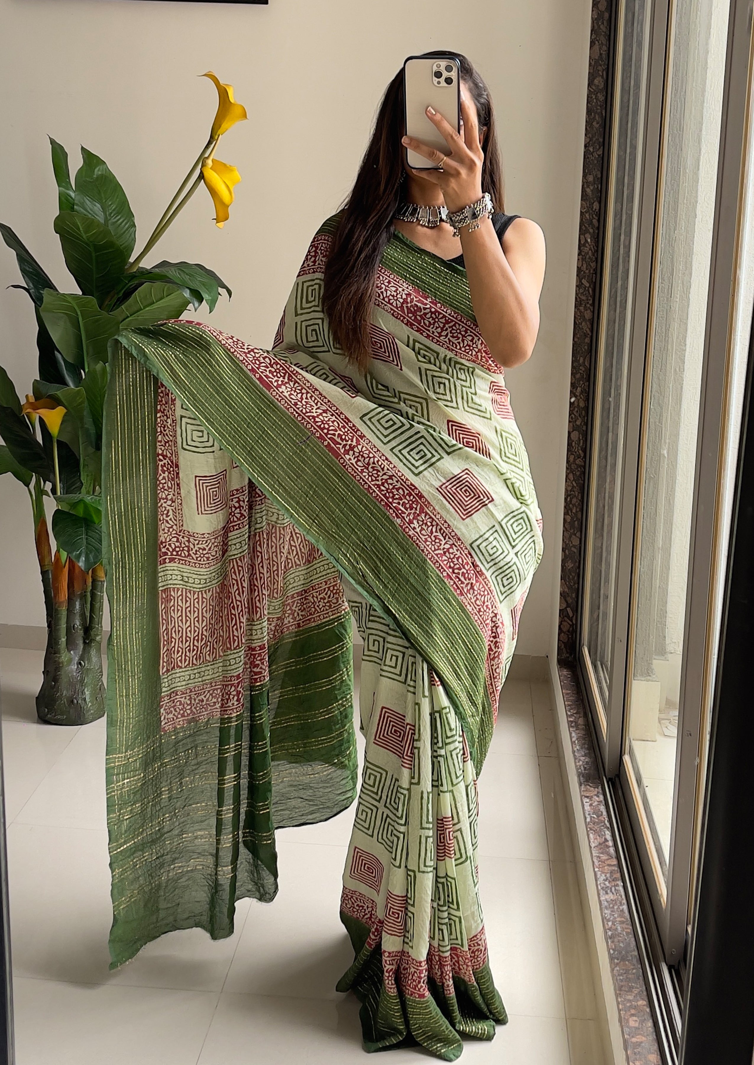 ASSAM SILK NATURAL CELLULOSE NYLON AND VISCOSE ZARI WEAVING OLIVE GREEN SAREE