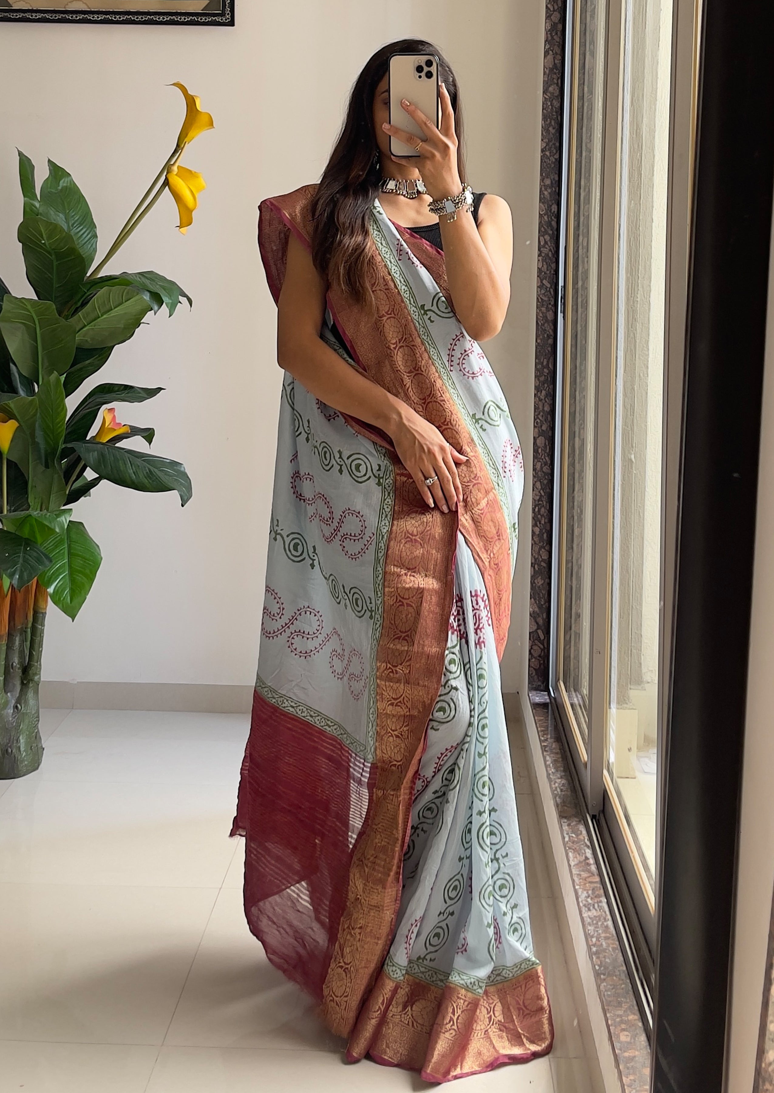 ASSAM SILK NATURAL CELLULOSE NYLON AND VISCOSE ZARI WEAVING SKY BLUE SAREE
