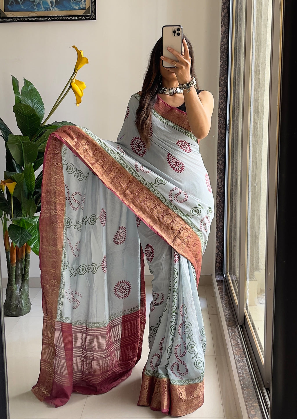 ASSAM SILK NATURAL CELLULOSE NYLON AND VISCOSE ZARI WEAVING SKY BLUE SAREE