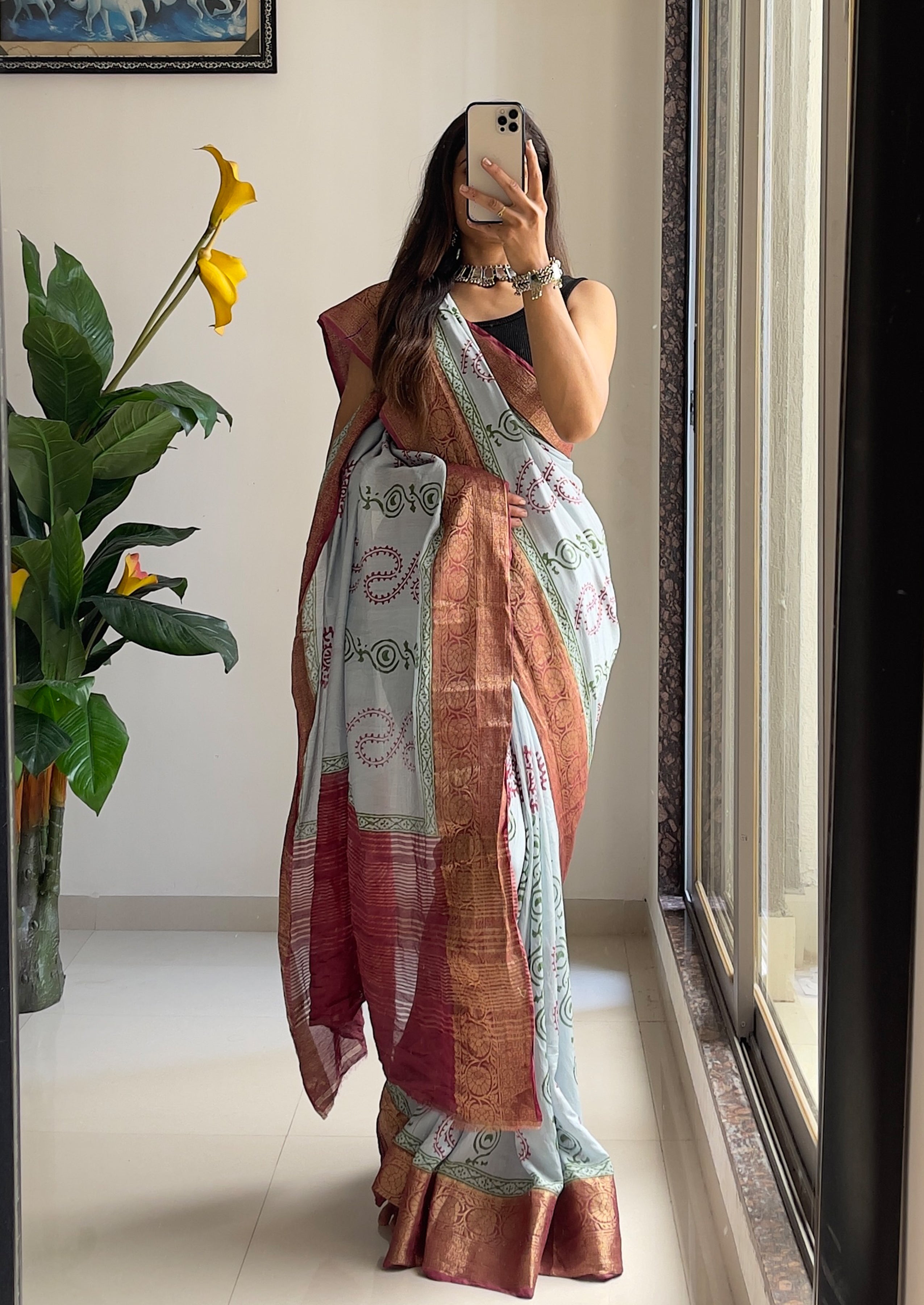 ASSAM SILK NATURAL CELLULOSE NYLON AND VISCOSE ZARI WEAVING SKY BLUE SAREE