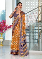 BASANTI PRIMUM PURE COTTON MULMUL BUTI HAND BLOCK PRINT WITH HEVAY ZARI BODAR GOLDEN SAREE