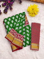 BASANTI PRIMUM PURE COTTON MULMUL BUTI HAND BLOCK PRINT WITH HEVAY ZARI BODAR GREEN SAREE