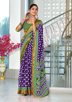 BASANTI PRIMUM PURE COTTON MULMUL BUTI HAND BLOCK PRINT WITH HEVAY ZARI BODAR PURPLE SAREE