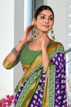 BASANTI PRIMUM PURE COTTON MULMUL BUTI HAND BLOCK PRINT WITH HEVAY ZARI BODAR PURPLE SAREE
