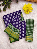 BASANTI PRIMUM PURE COTTON MULMUL BUTI HAND BLOCK PRINT WITH HEVAY ZARI BODAR PURPLE SAREE