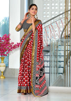 BASANTI PRIMUM PURE COTTON MULMUL BUTI HAND BLOCK PRINT WITH HEVAY ZARI BODAR RED SAREE