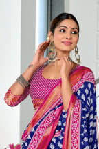 BASANTI PRIMUM PURE COTTON MULMUL BUTI HAND BLOCK PRINT WITH HEVAY ZARI BODAR BLUE SAREE