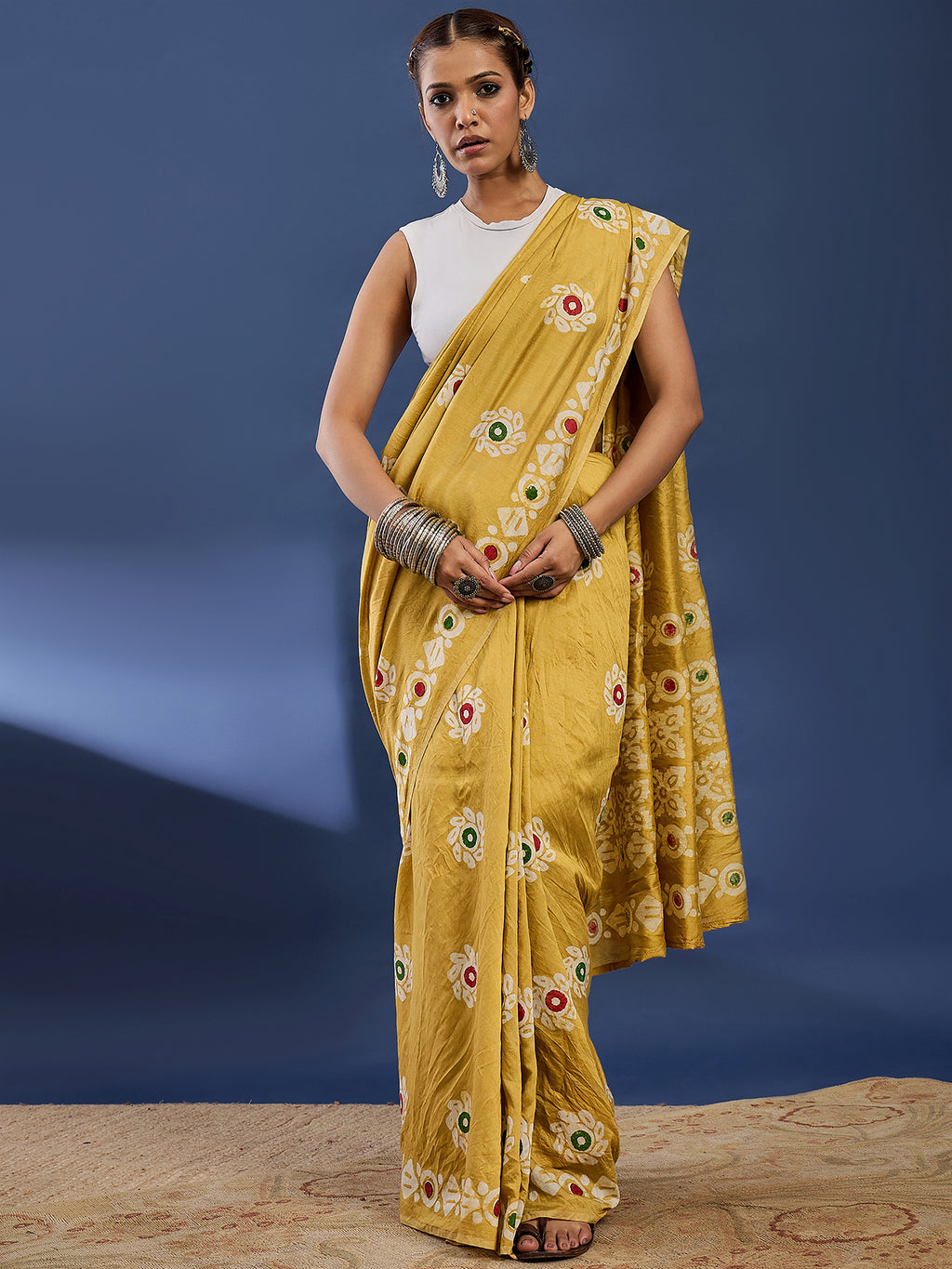 BATIK1 PURE CHANDERI COTTON SILK YELLOW SAREE